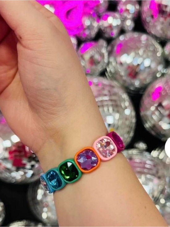 unbranded Jewelry - Uncle Frankie Multi-colored Square Rhinestone Gem Jeweled Stretch Bracelet
